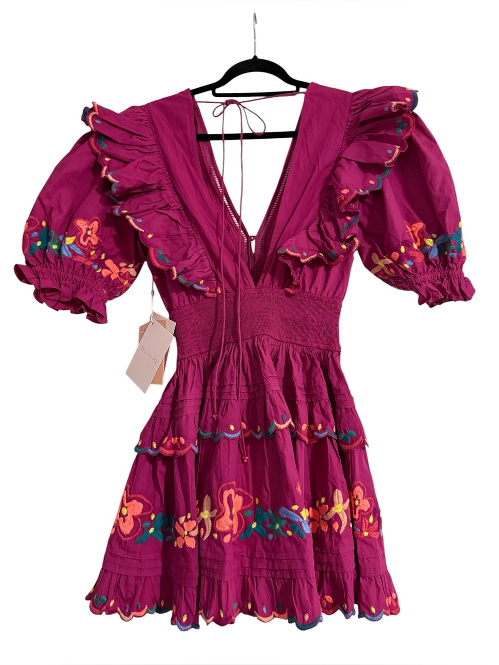 NWT ALIVIA Penny Embroidered Mini Dress in Magenta Size Small - Picture 6 of 9